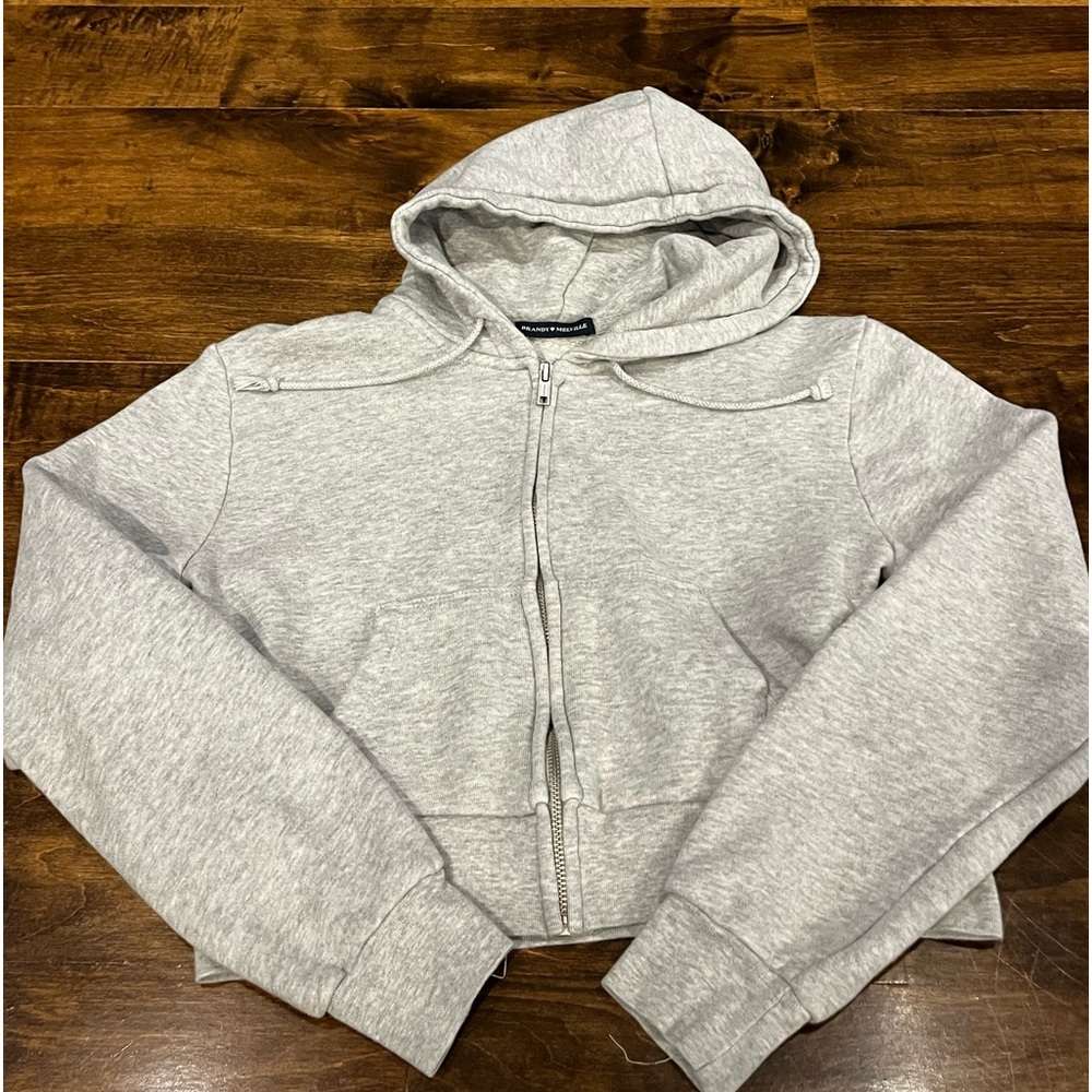 Grey cropped Brandy Melville Zip Up.